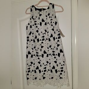 Eliza J Black Dress with White Floral Lace Overlay